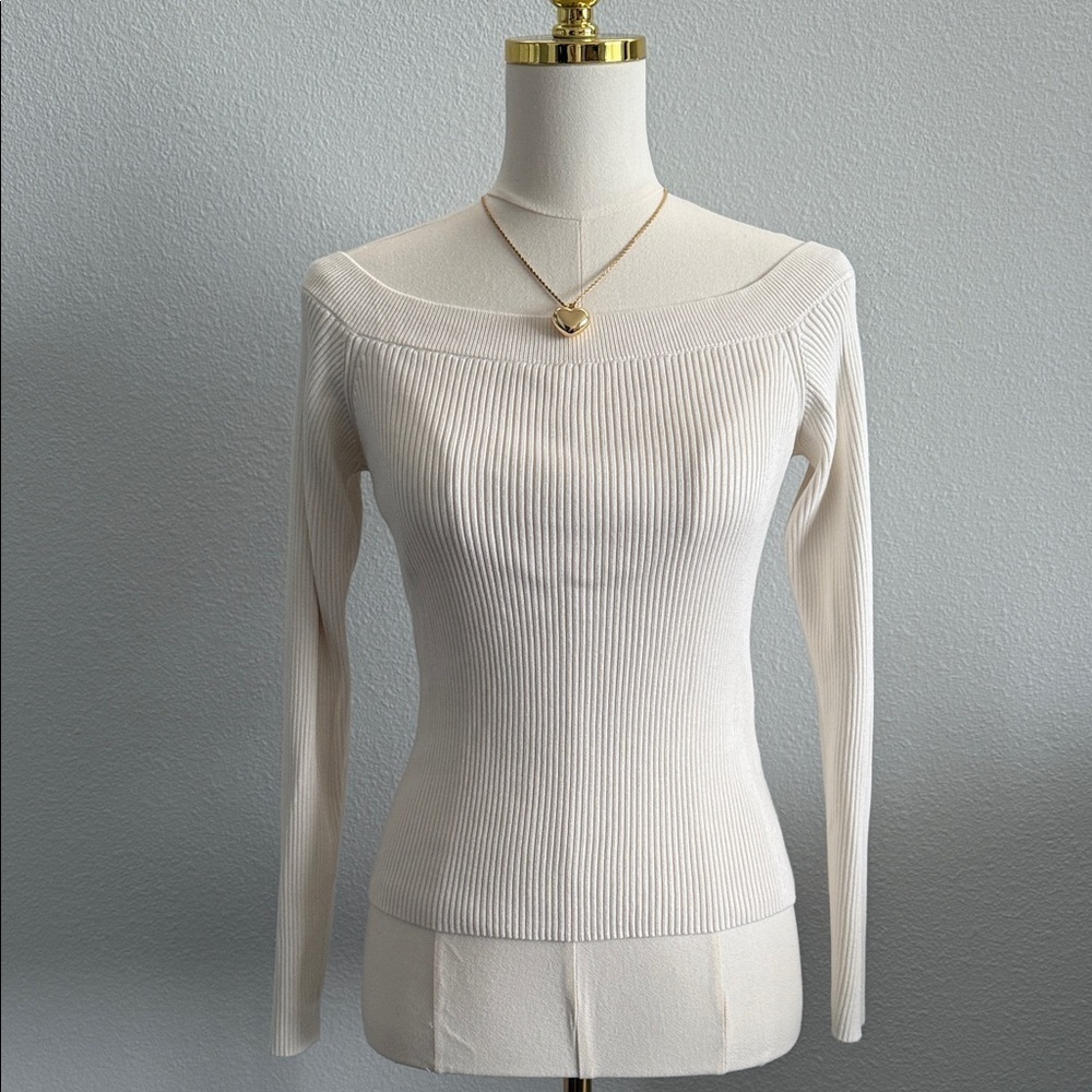 Abercrombie & Fitch Ribbed Knit Off The Shoulder Long Sleeve Top Size Large
